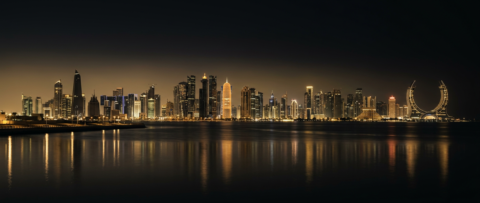 Doha and Lusail waterfront skyline at night